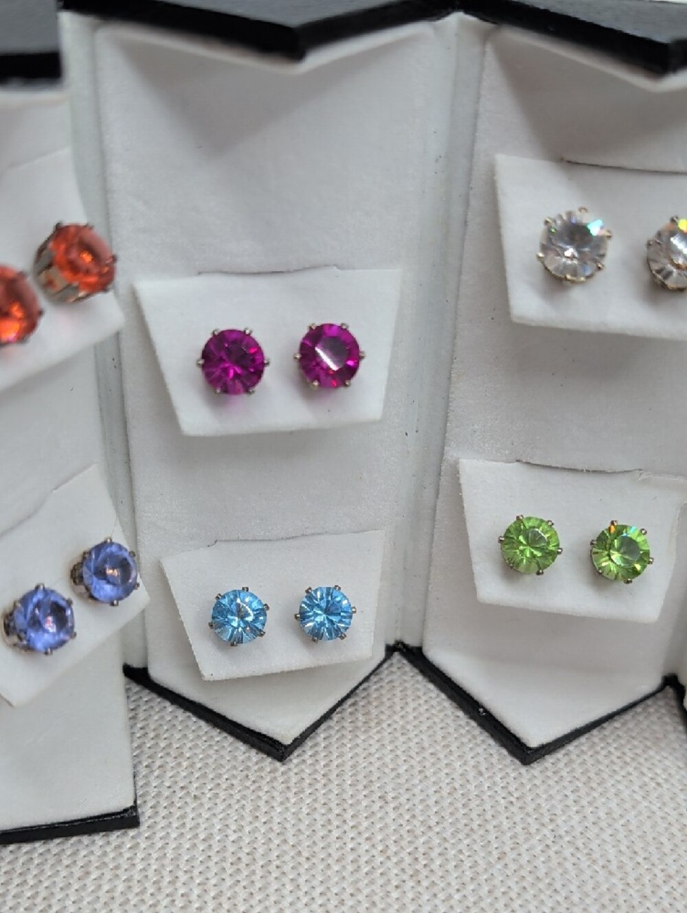 Vintage Swarovski Crystallized 6 Pair Multicolor Crystal Stud Earring Set - Picture 12 of 17